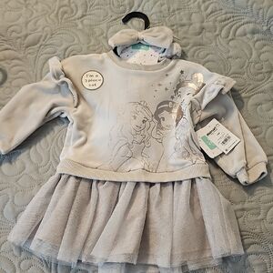 Disney Princess Gray/Silver Dress Set With Headband And Tights